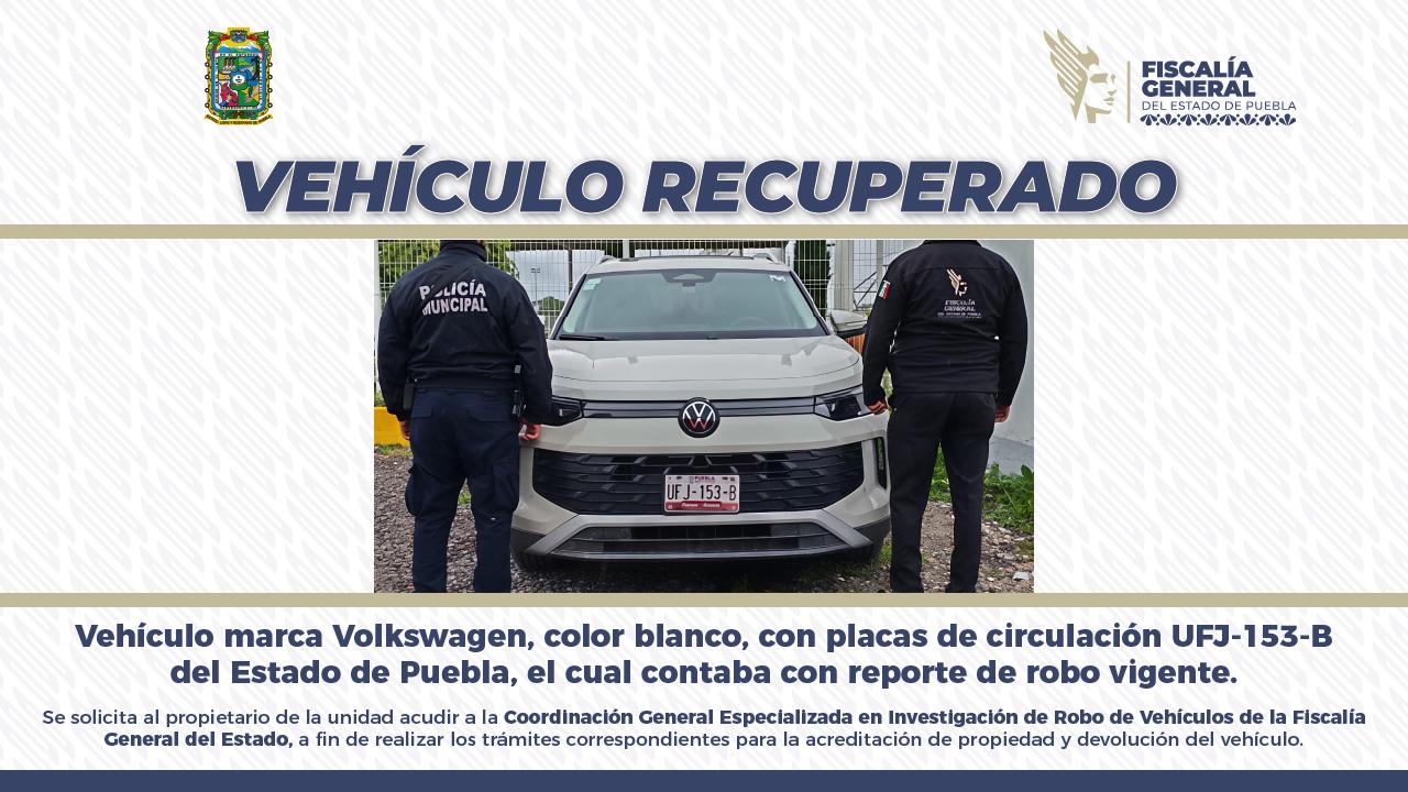 Informa FGE sobre recuperación de vehículo robado en La Carcaña