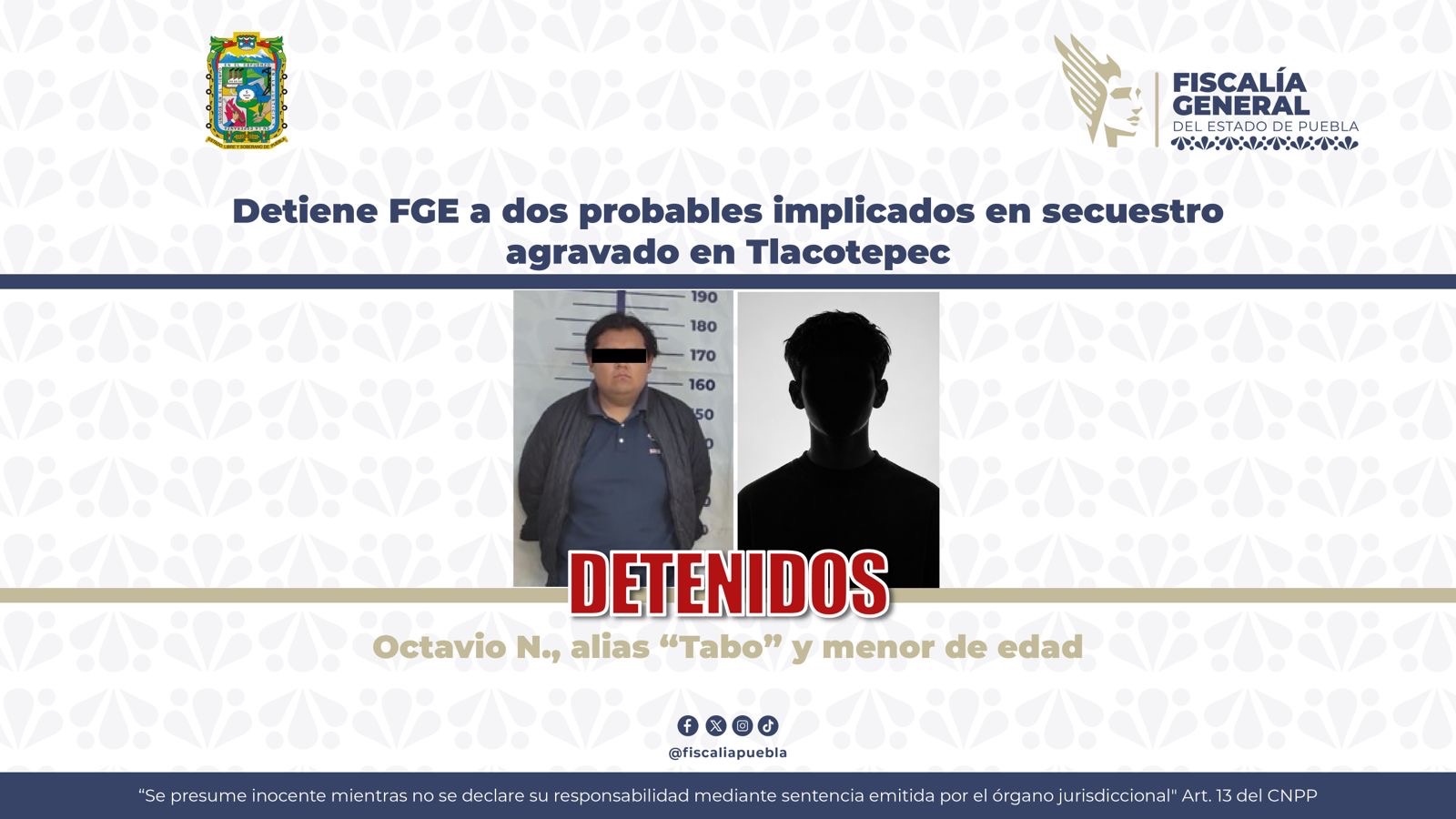 Detiene FGE a dos probables implicados en secuestro agravado en Tlacotepec