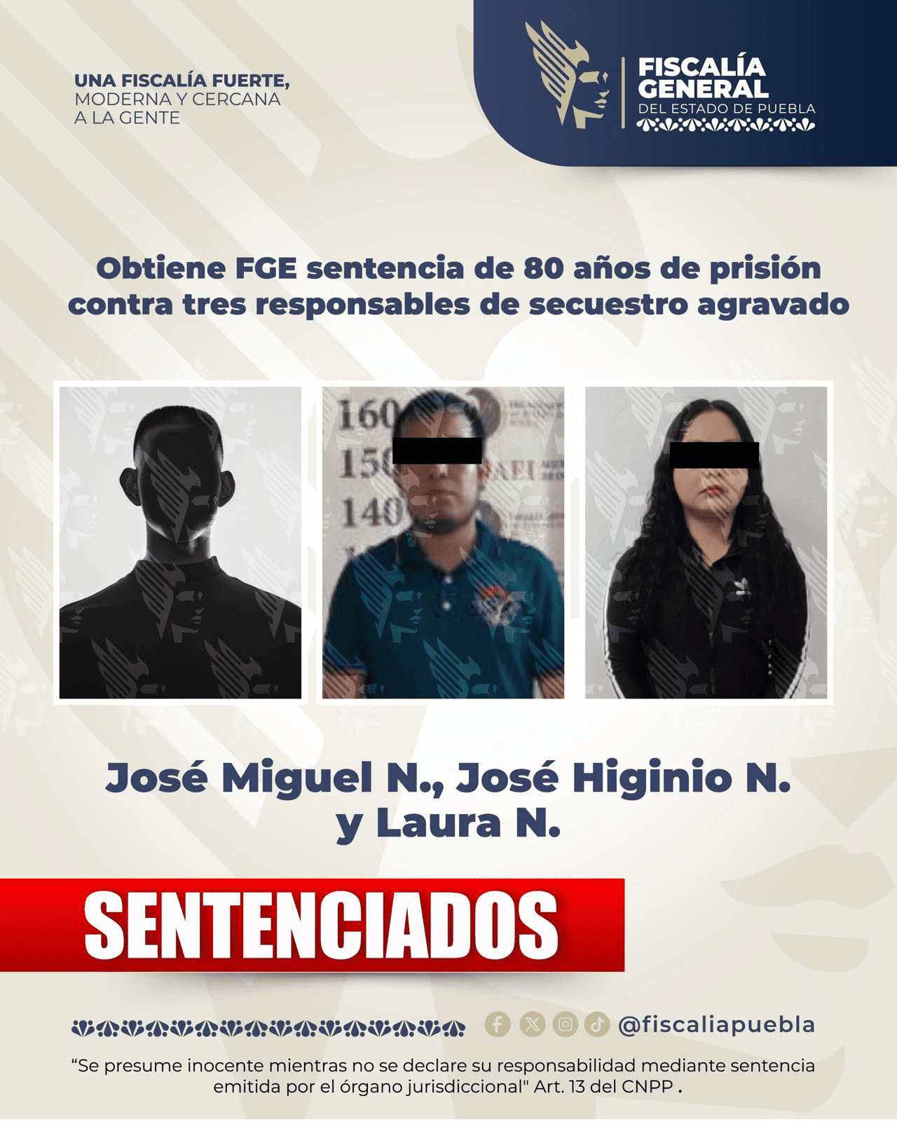 Obtiene FGE sentencia de 80 años de prisión contra tres responsables de secuestro agravado