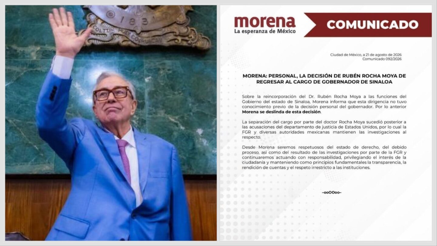 Morena se deslinda del regreso de Rocha Moya a la gubernatura de Sinaloa