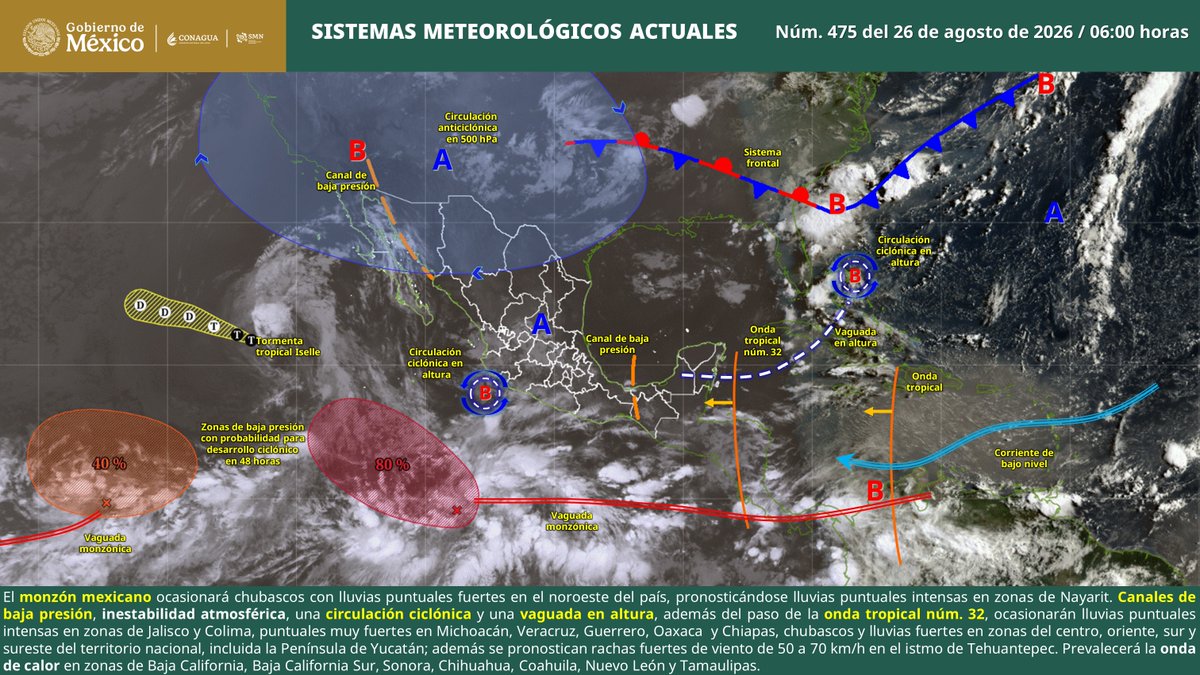 Lluvias y calor extremo marcarán el clima de este miércoles en México