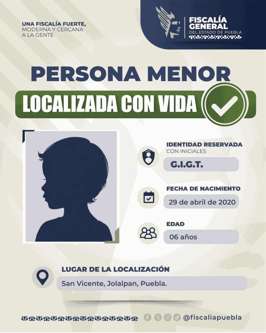 Localiza FGE en Jolalpan a niña de seis años con Alerta Amber de Nayarit