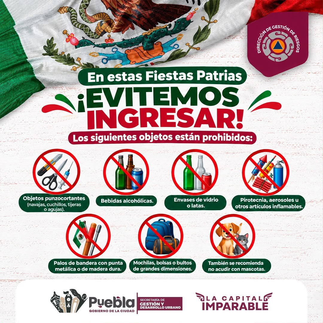 Informa gobierno de Pepe Chedraui sobre objetos restringidos para el Grito de Independencia en el Zócalo
