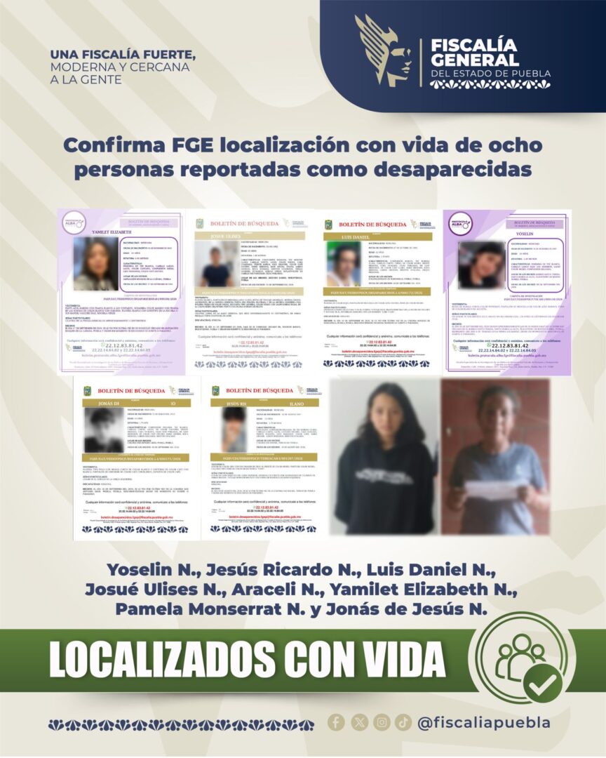 Confirma FGE localización con vida de ocho personas reportadas como desaparecidas