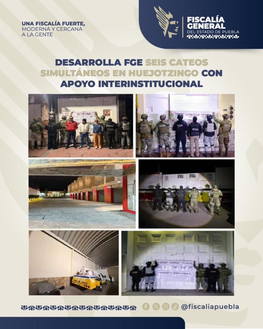 Desarrolla FGE seis cateos simultáneos en Huejotzingo con apoyo interinstitucional