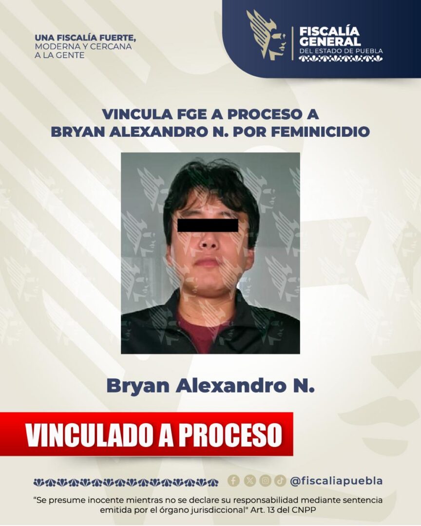 Vincula FGE a proceso a Bryan Alexandro N. por feminicidio