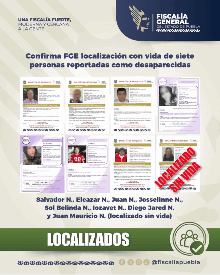 Confirma FGE localización con vida de siete personas reportadas como desaparecidas 