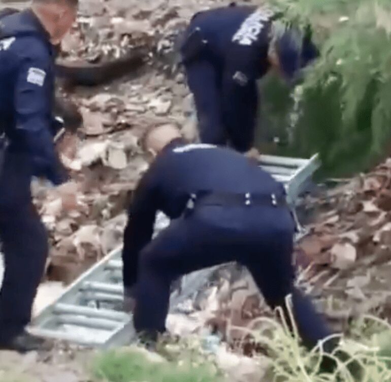 Policías rescatan a perro arrastrado por la corriente durante lluvias en Ciudad Juárez