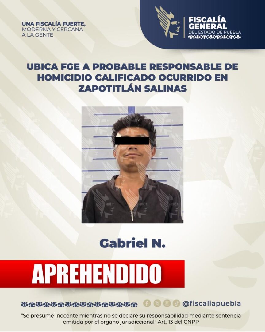 Ubica FGE a probable responsable de homicidio calificado ocurrido en Zapotitlán Salinas