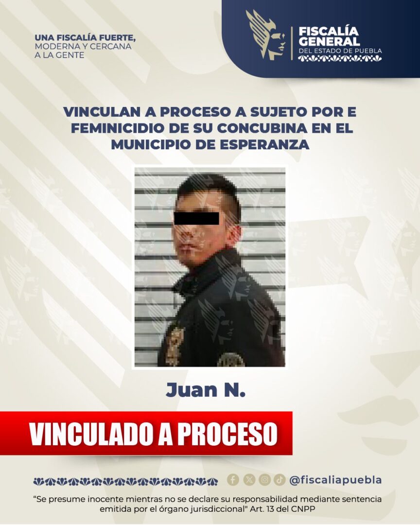 Vinculan a proceso a sujeto por el feminicidio de su concubina en el municipio de Esperanza